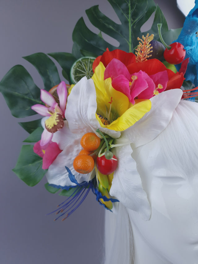 Pearls & Swine: Maximalist Tropical Floral Headpiece with Dinosaur "Jungle Boogie"