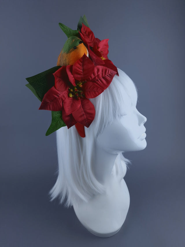 Robin & Red Poinsettia Xmas Headdress