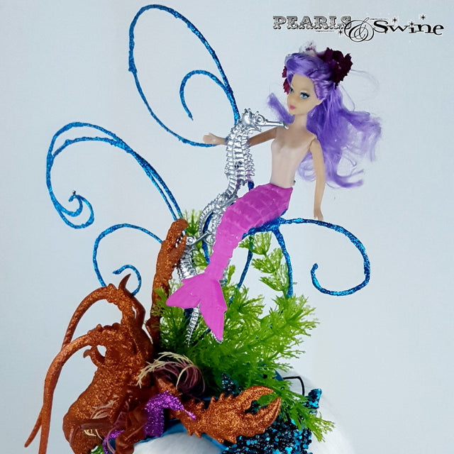 Purple haired Mermaid under the sea hat