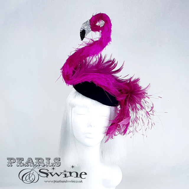 "Pinkie the Flamingo" Flamingo Feather Crystal Hat