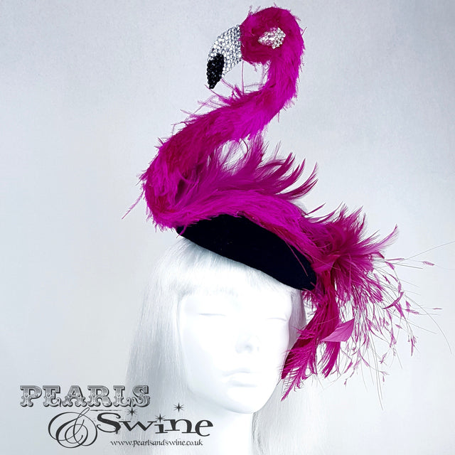 "Pinkie the Flamingo" Flamingo Feather Crystal Hat