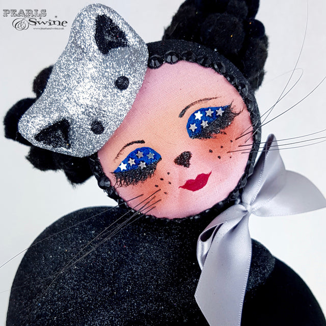"Bastet" Doll Face Black Kitty Hat