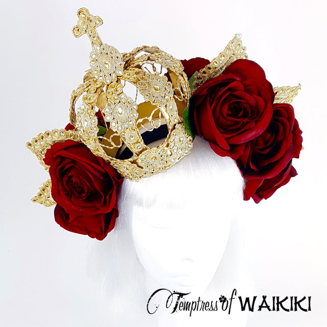 "Lucrezia" Red Rose & Crown Hat