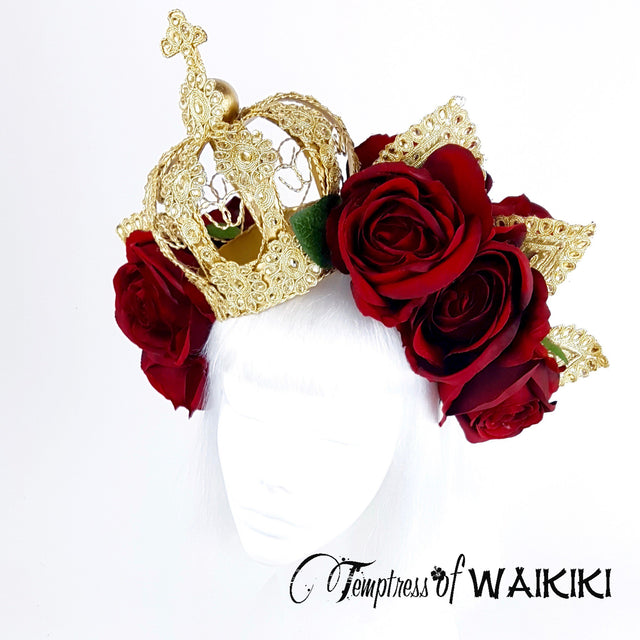 "Lucrezia" Red Rose & Crown Hat