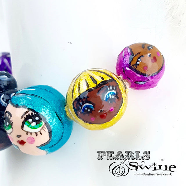 "A Row of Poppets" DollFace Necklace