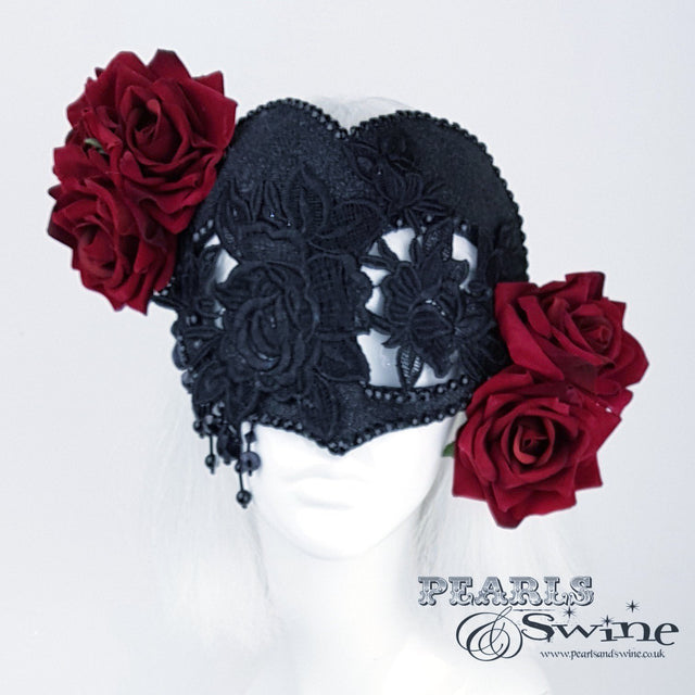 "Rozalia" Black Jewelled Heart Rose Mask