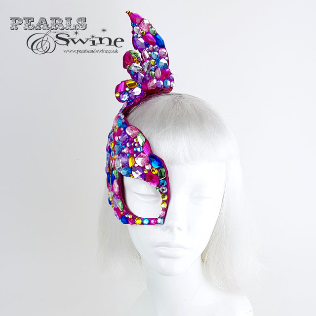 "Discobaby" 80s Inspired Rainbow Jewel Half Mask