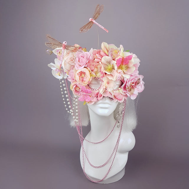 Pink flower mask, handmade in the UK
