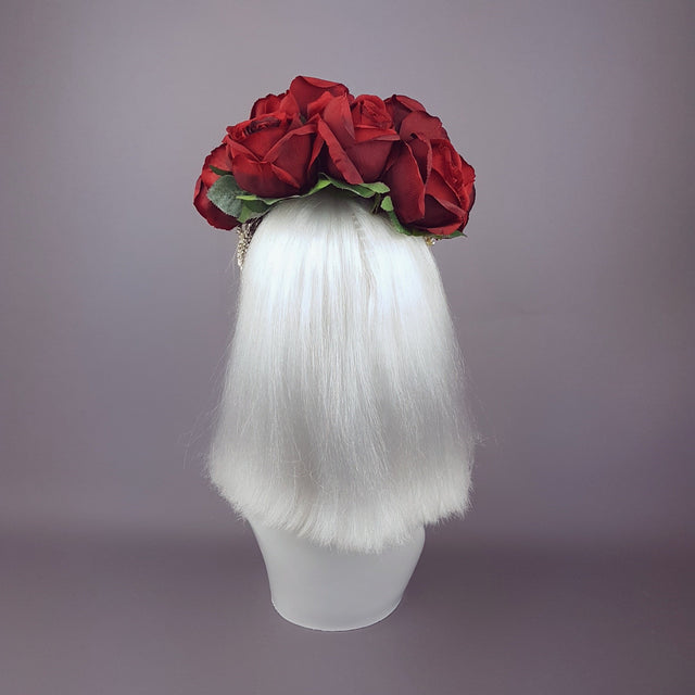 "Majesté" Red Rose & Pearl Headdress