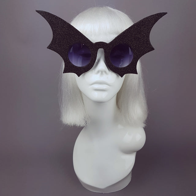 "The Night Flier" Black Glitter Bat Wing Sunglasses