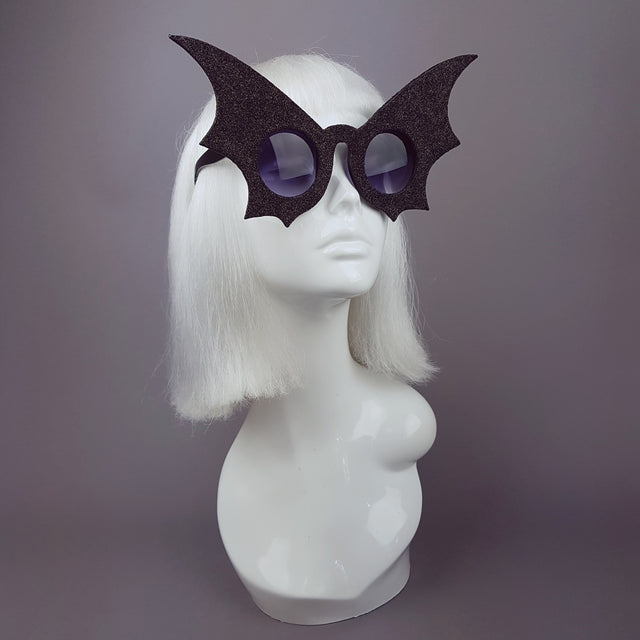 "The Night Flier" Black Glitter Bat Wing Sunglasses