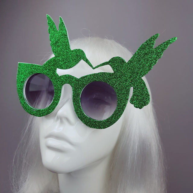"Le Coup De Foudre" Green Glitter Hummingbird Sunglasses