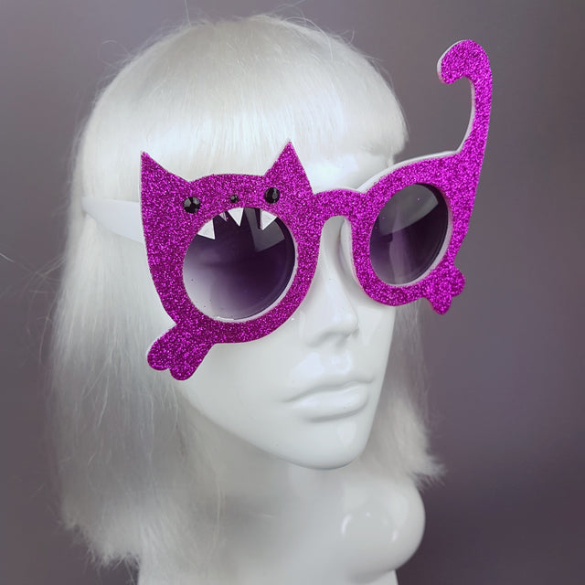 "I Will Eat You" Pink Glitter Cat Sunglasses