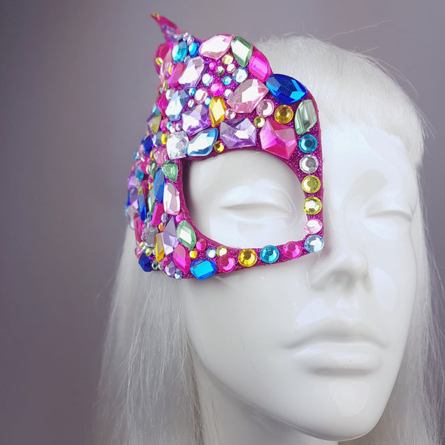 "Discobaby" 80s Inspired Rainbow Jewel Half Mask