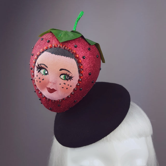 Glittery Doll Face Strawberry Hat "Fraise"