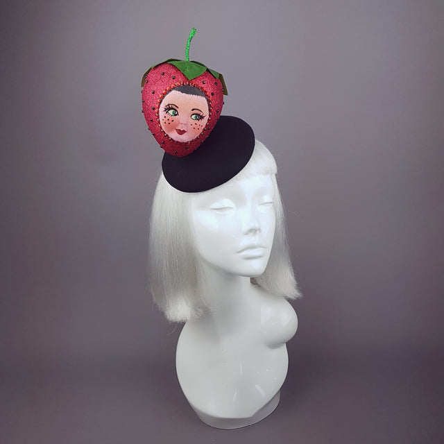 Glittery Doll Face Strawberry Hat "Fraise"
