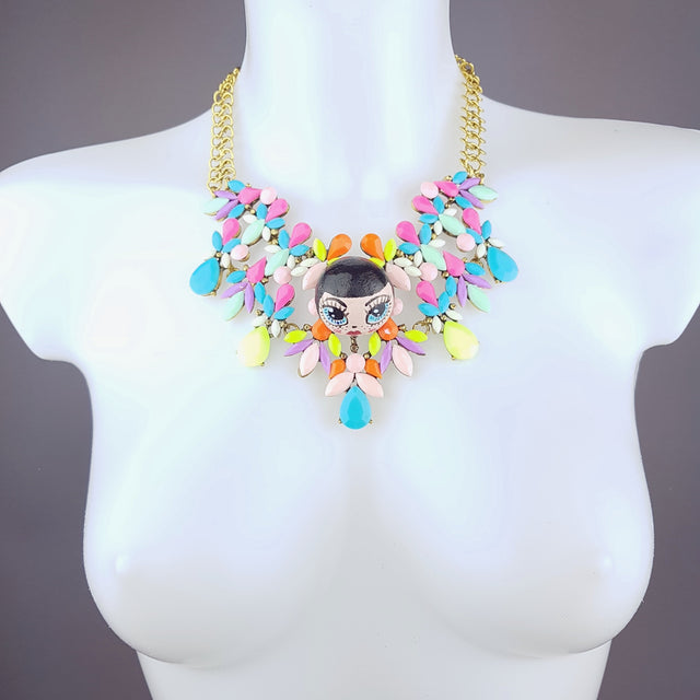 "Trésor" Opulent Colourful DollFace Necklace