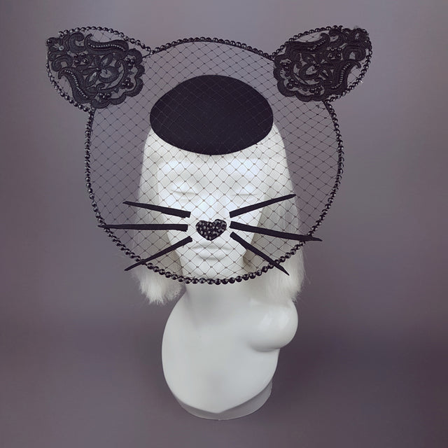 "Minou" Black Cat Wired Veil Hat