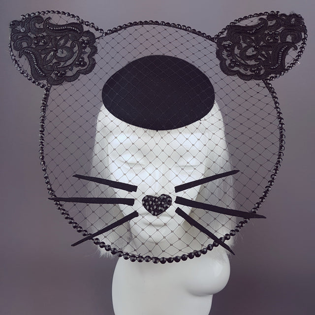 "Minou" Black Cat Wired Veil Hat