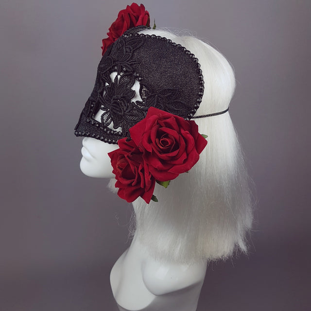 "Rozalia" Black Jewelled Heart Rose Mask