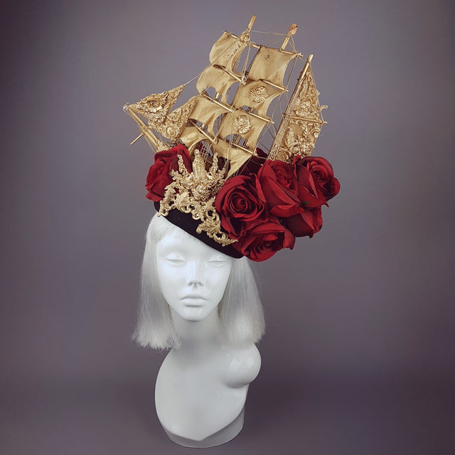 "Aurum Rosa" Gold Ship & Red Roses Headdress