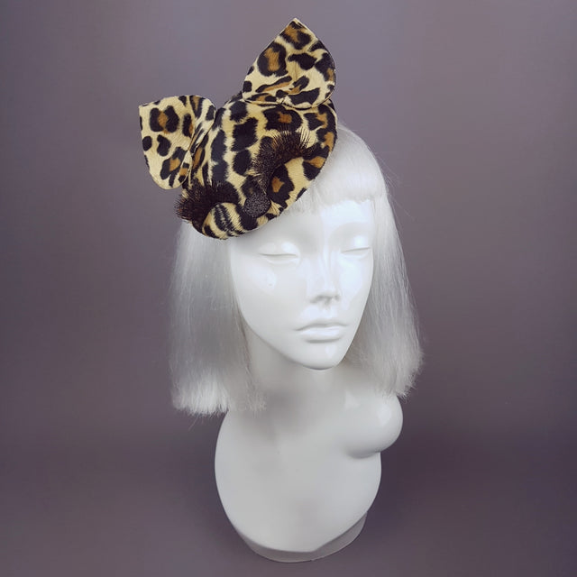 "Fluffy" Leopard Print, Cat Ears Fascinator