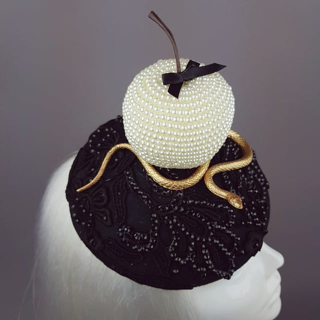 "Forbidden Fruit" Pearl Apple & Snake Crystal Hat
