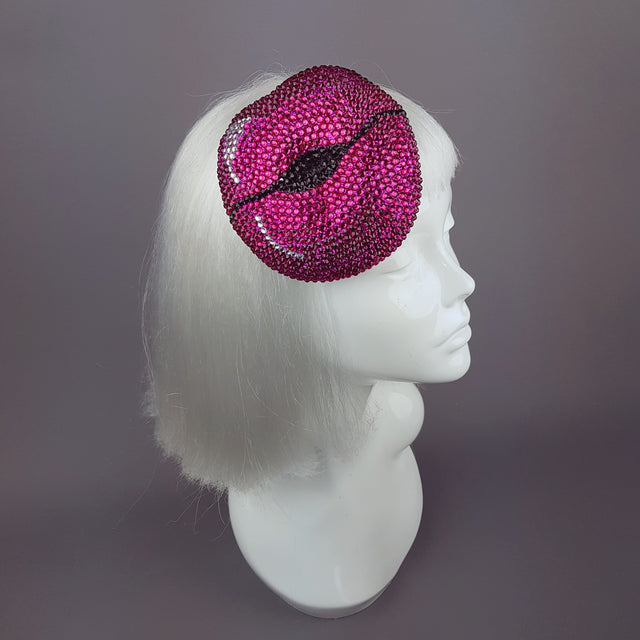 Fuchsia Pink Crystal Lips Hat "L'Amour"
