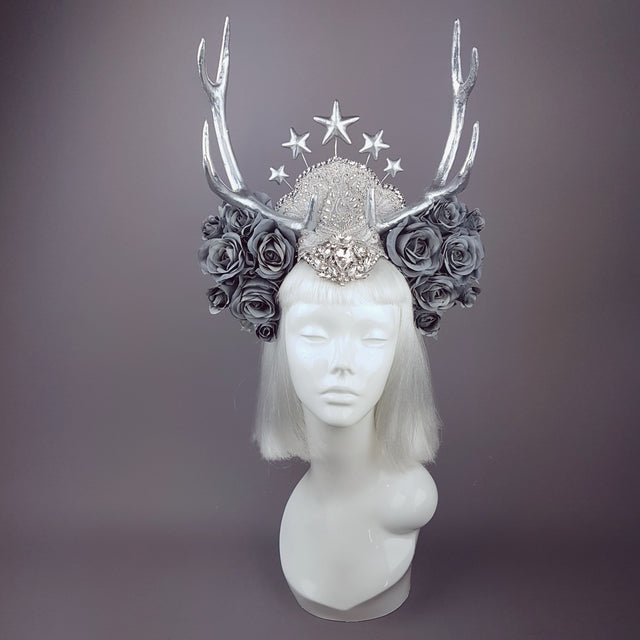 "Narnia" Grey Rose & Silver Antler Headband