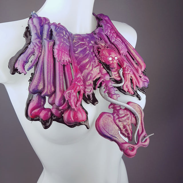 "Boneyard" Purple Skull & Bones Filigree Neckpiece