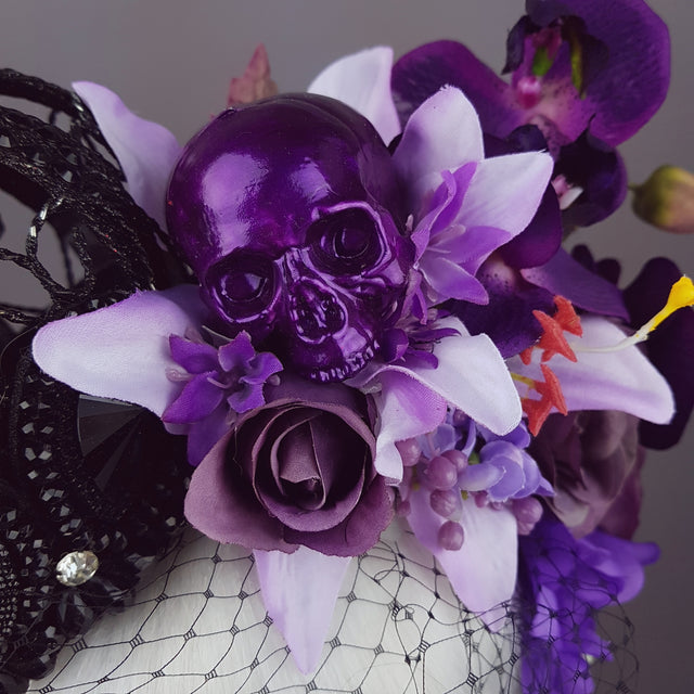 "Dark Queen" Black Crown & Skull Floral Headpiece