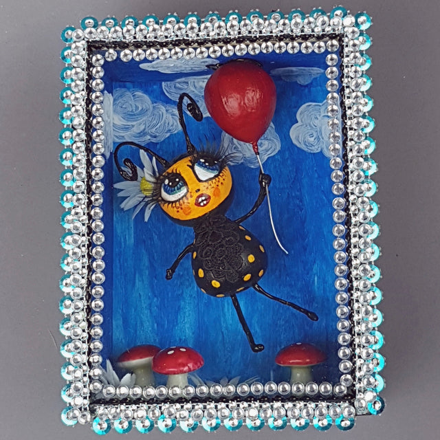 "Bumble" Bee Doll LowBrow Art Sculpture in Framed Box