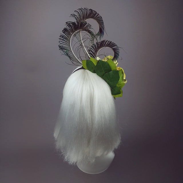 "Ordella" Lime Green Peacock Headdress