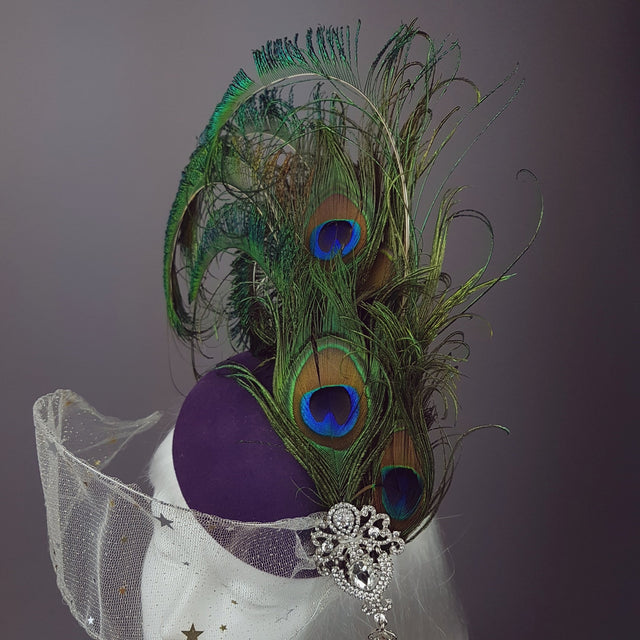"Cortesana" Veiled Peacock Feather Hat