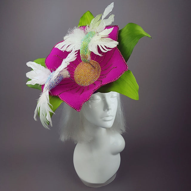 "In Flight" Huge Flower & Hummingbird Hat