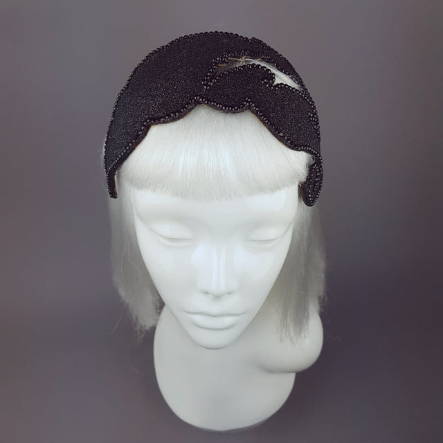 "Dame" Black Glitter Vintage Headpiece