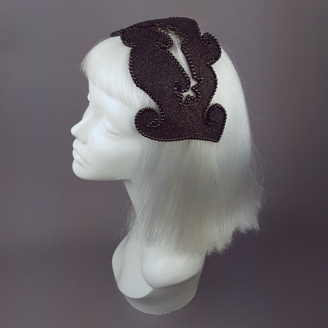 "Dame" Black Glitter Vintage Headpiece