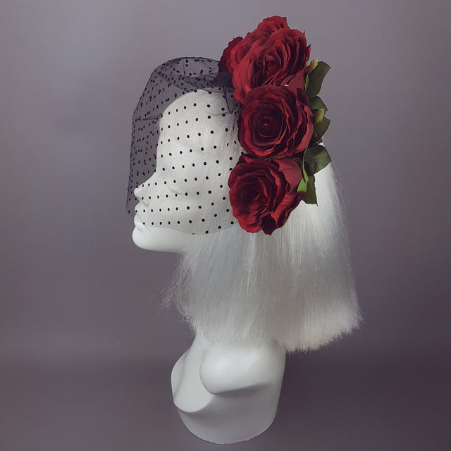 "Rouge" Red Rose Flower Crown with Veil