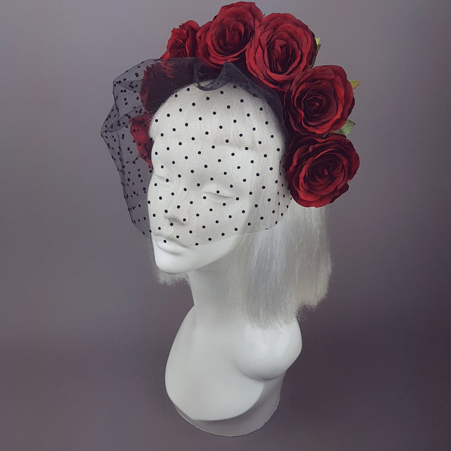 "Rouge" Red Rose Flower Crown with Veil