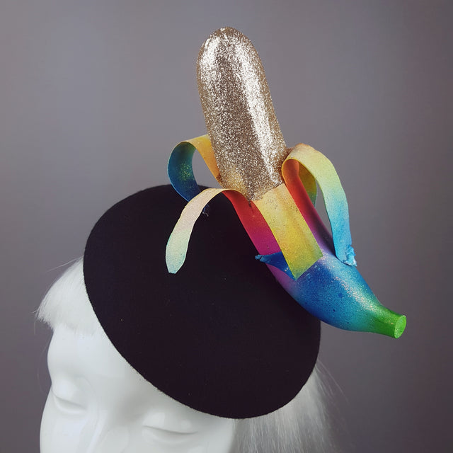 "Twink" Rainbow Gold Glitter Banana Hat