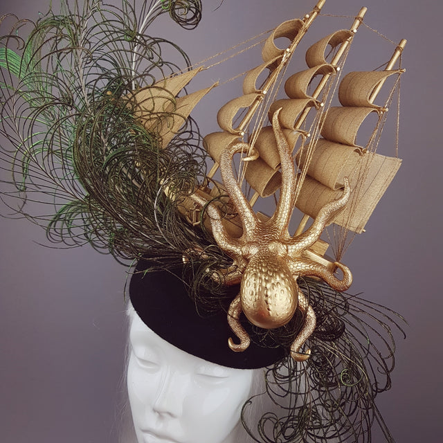 "Tempesta" Gold Ship & Kraken Octopus Hat