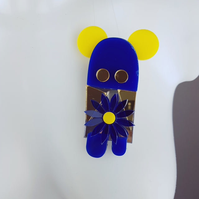 "The Flower Stealer" Acrylic Monkey/Bear Brooch