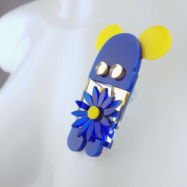 "The Flower Stealer" Acrylic Monkey/Bear Brooch