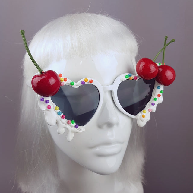 "Sugar Rush" Cherries & Cream Heart Shaped Sunglasses