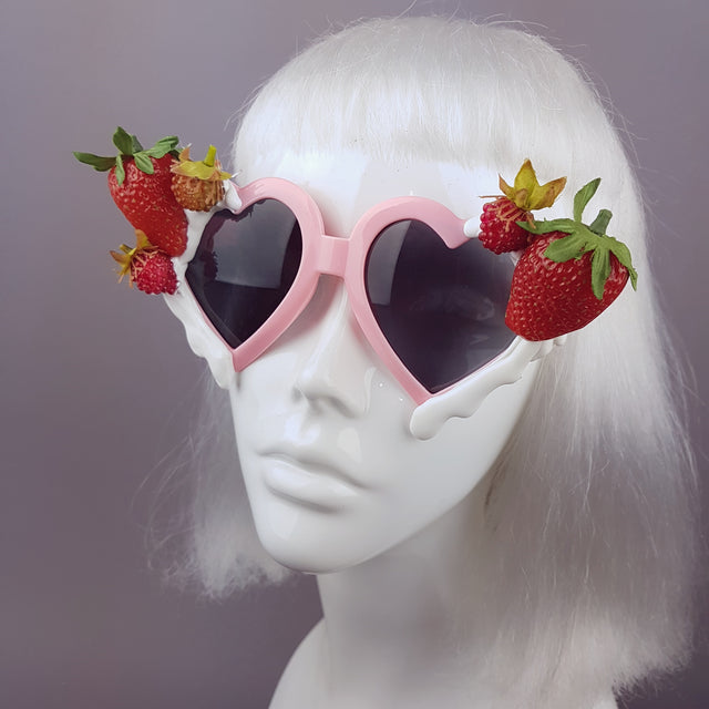 "Naughty but Nice" Strawberries & Cream Heart Shaped Sunglasses