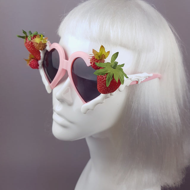 "Naughty but Nice" Strawberries & Cream Heart Shaped Sunglasses