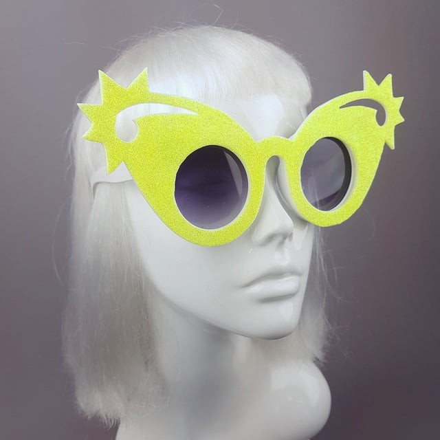 "Shooting Stars" Neon Yellow Glitter Stars Sunglasses