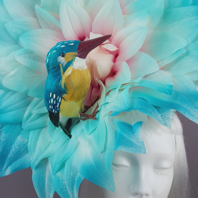 "Aine" Giant Blue Flower & Kingfisher Hat