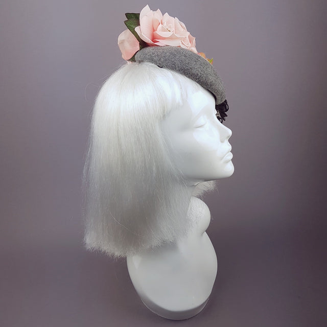 "Melisande" Grey & Pink Rose Headpiece with Jewels