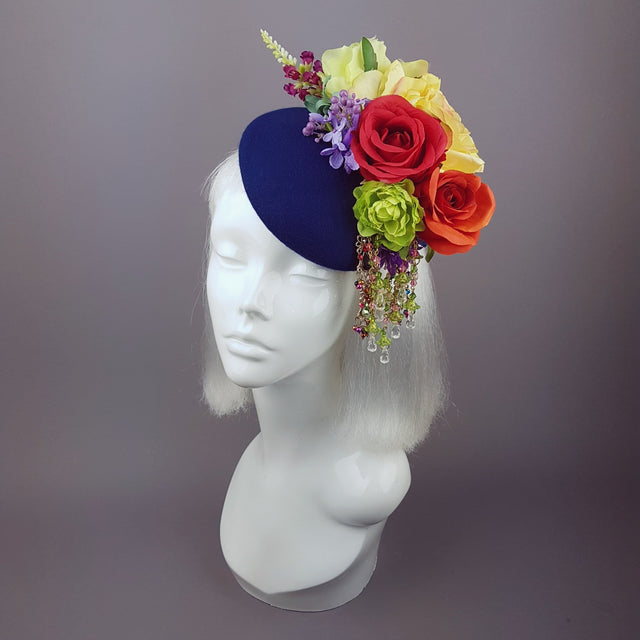 "Radella" Colourful Flower & Navy Blue Headpiece